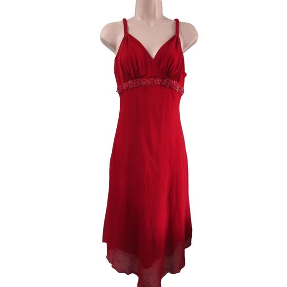 Bisou Bisou Michele Bohbot Beaded Accent Chiffon Overlay Red Cocktail Dress Sz 8 - Picture 8 of 16